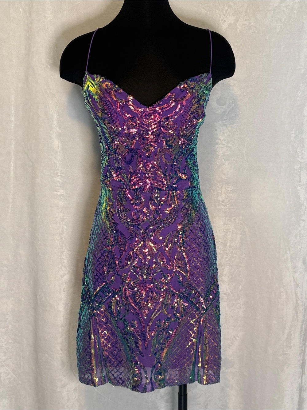 B Darlin Purple Iridescent Sequin Mini Dress